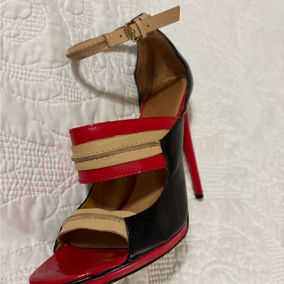 L.A.M.B. Red black.& Vanetta leather heels size 8 vintage - Picture 3 of 10